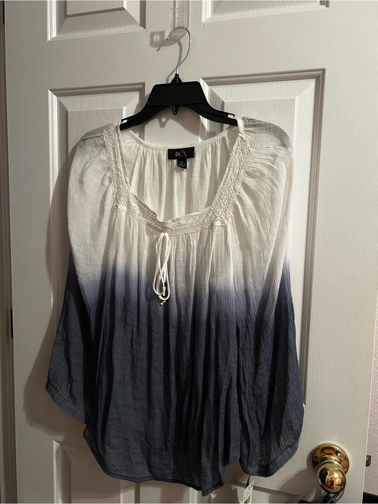 BCX Tops - BCX White to Navy Ombre Peasant Blouse